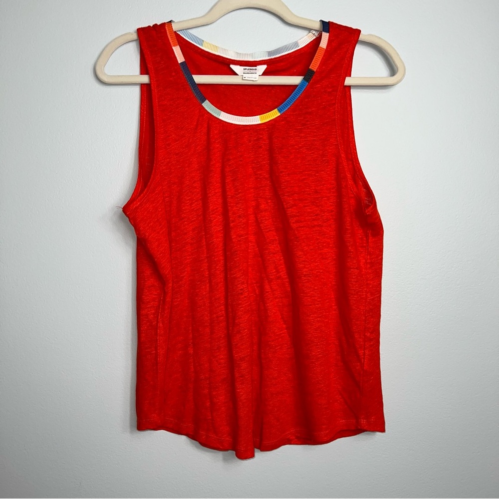 &Splendid X Margherita ciao Bella linen tank top Anthro summer red colorful trim